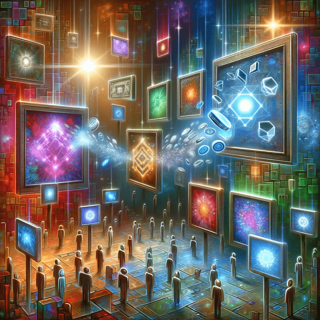 Digital art piece representing the unique and tradeable nature of NFTs.