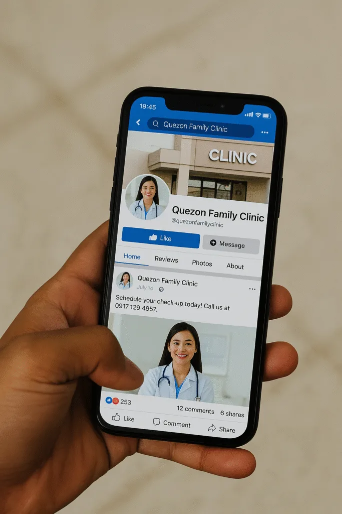 Mobile view of a clinic Facebook page.