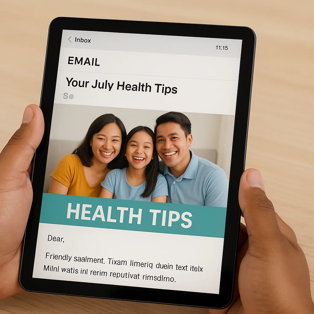Email newsletter preview with health tips.
