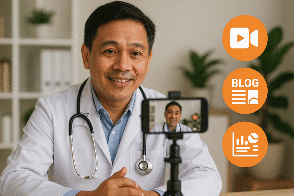 Healthcare professional creating multimedia content.