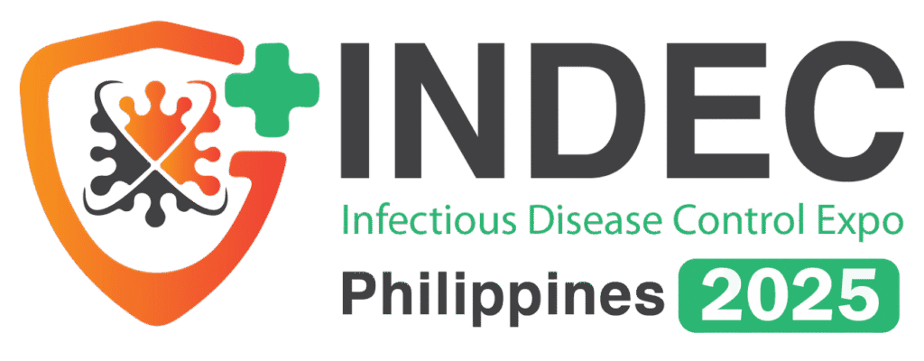 Official logo of INDEC Philippines 2025, the Infectious Disease Control Expo. The logo features an abstract orange, red, and green medical shield icon and text emphasizing infection prevention and control technologies, co-located with PhilMedical Expo 2025.