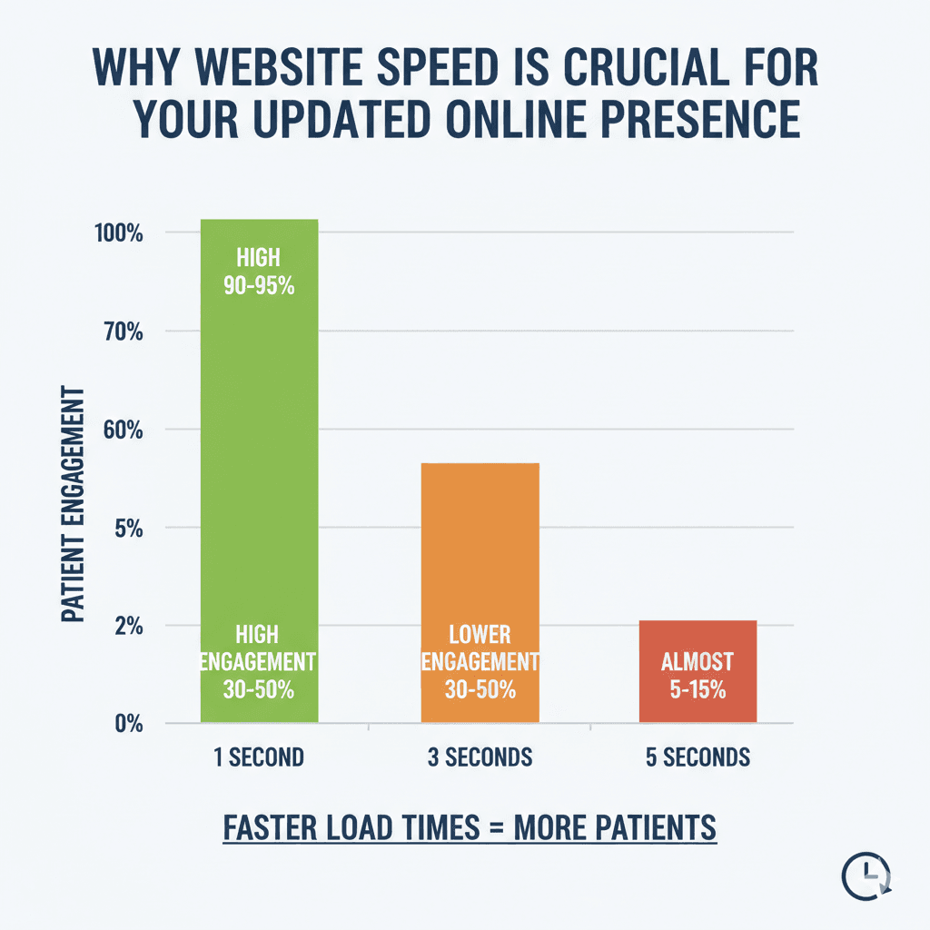 Chart showing how faster load times improve an updated online presence and attract more patients.