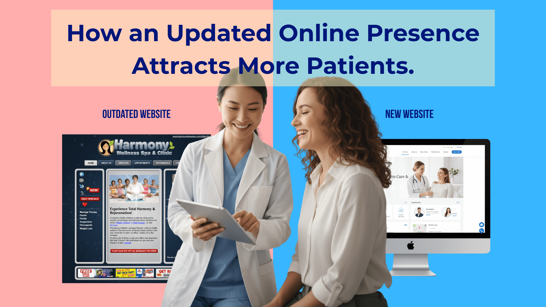 Healthcare professional reviewing an updated online presence to attract more patients through a clean and modern digital clinic.